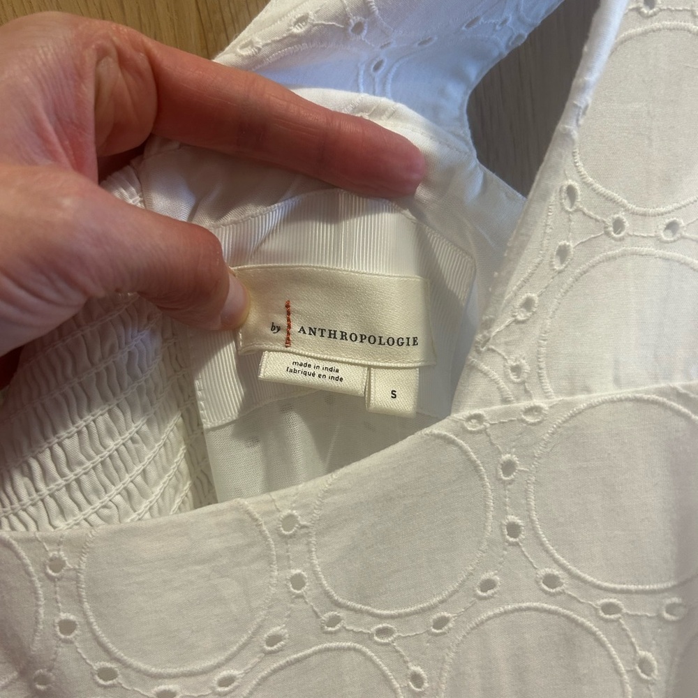 Anthropologie White Eyelet Smocked Somerset Midi Dress - Picture 3 of 8